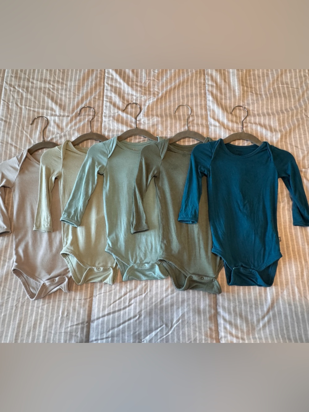 Kyte BABY Long-Sleeve Bodysuit Set in Teal, Sage, and Cream